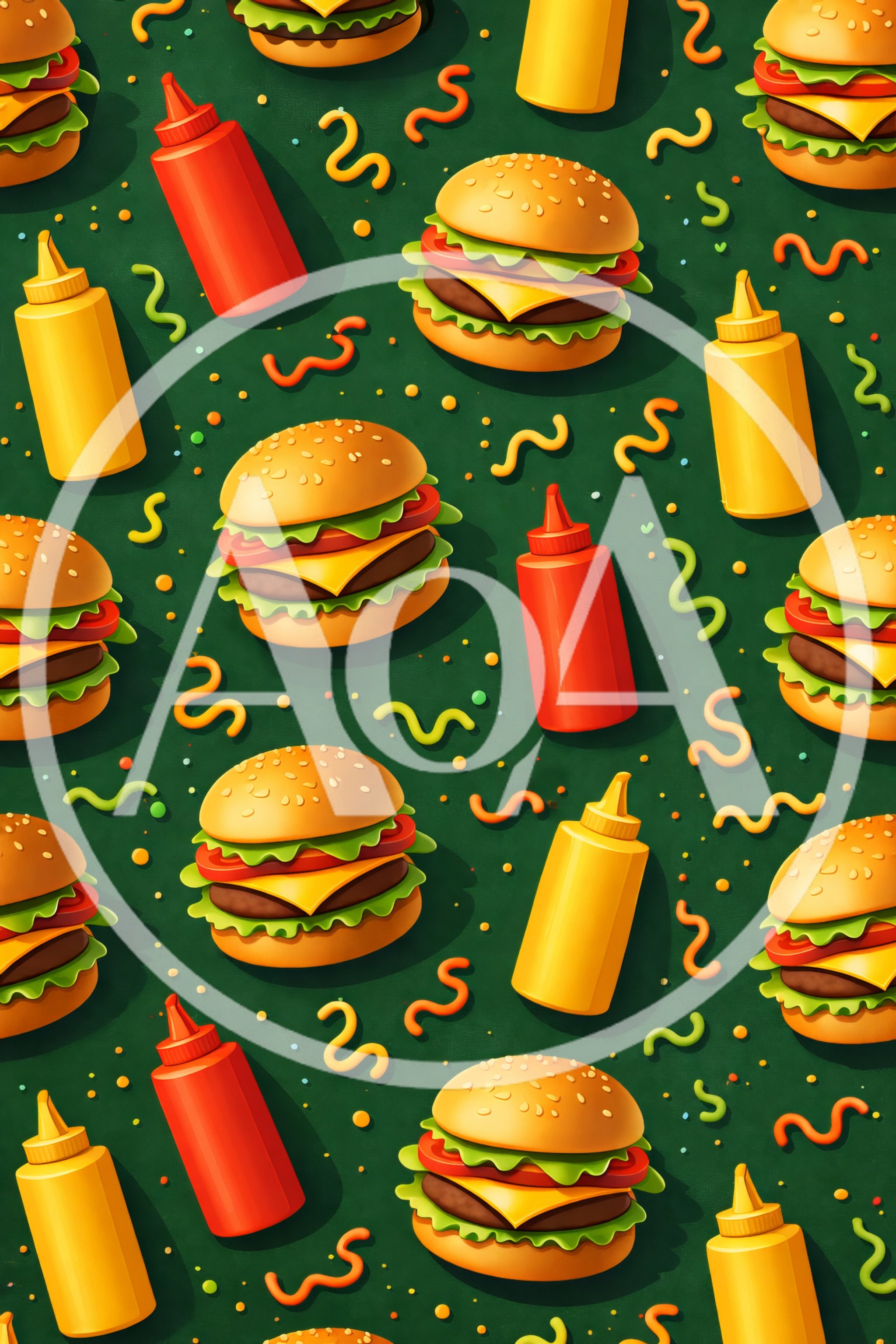 Seamless Pattern of Burgers and Condiments