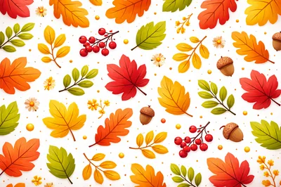 Autumn Leaves And Berries Pattern Background