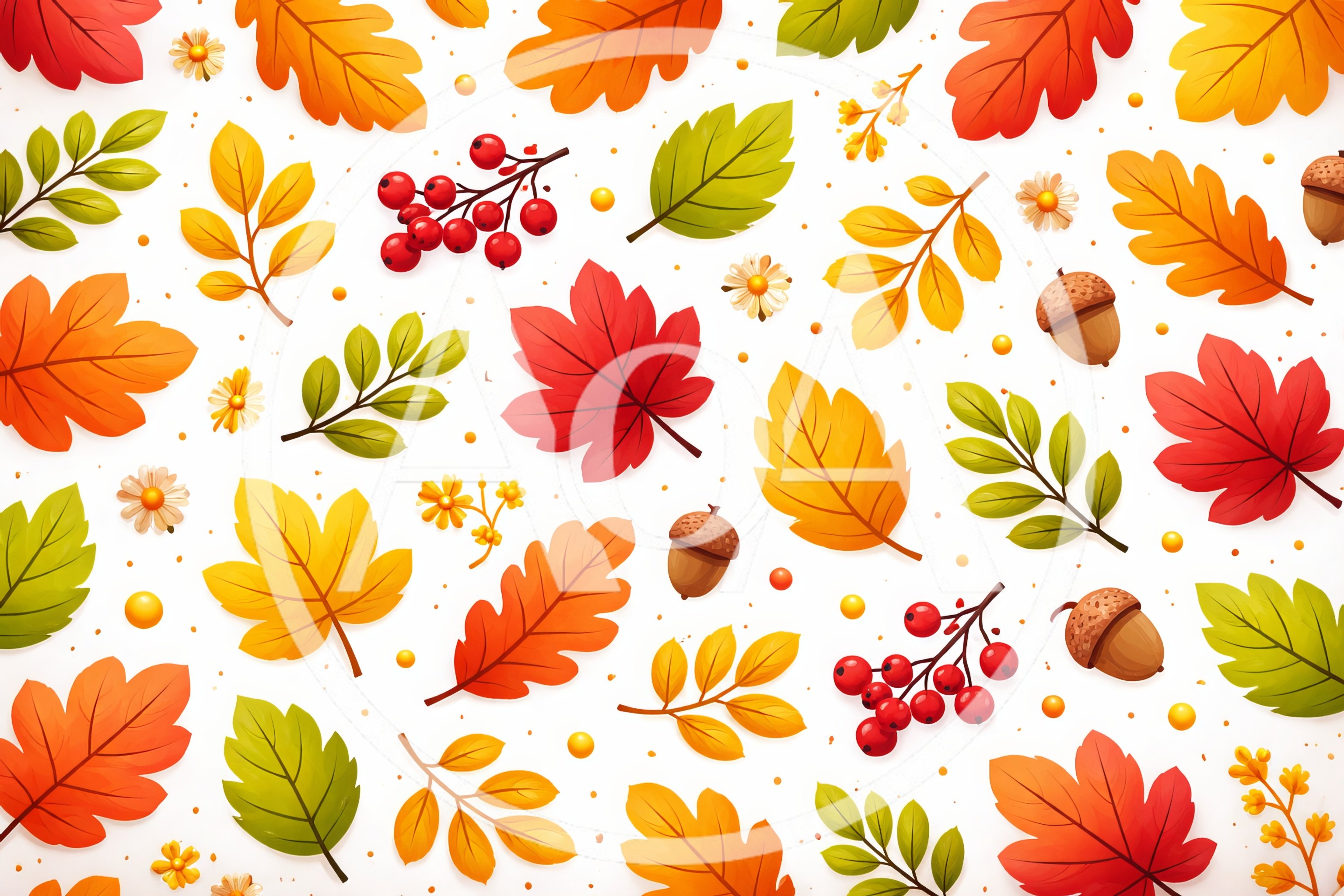 Autumn Leaves And Berries Pattern Background