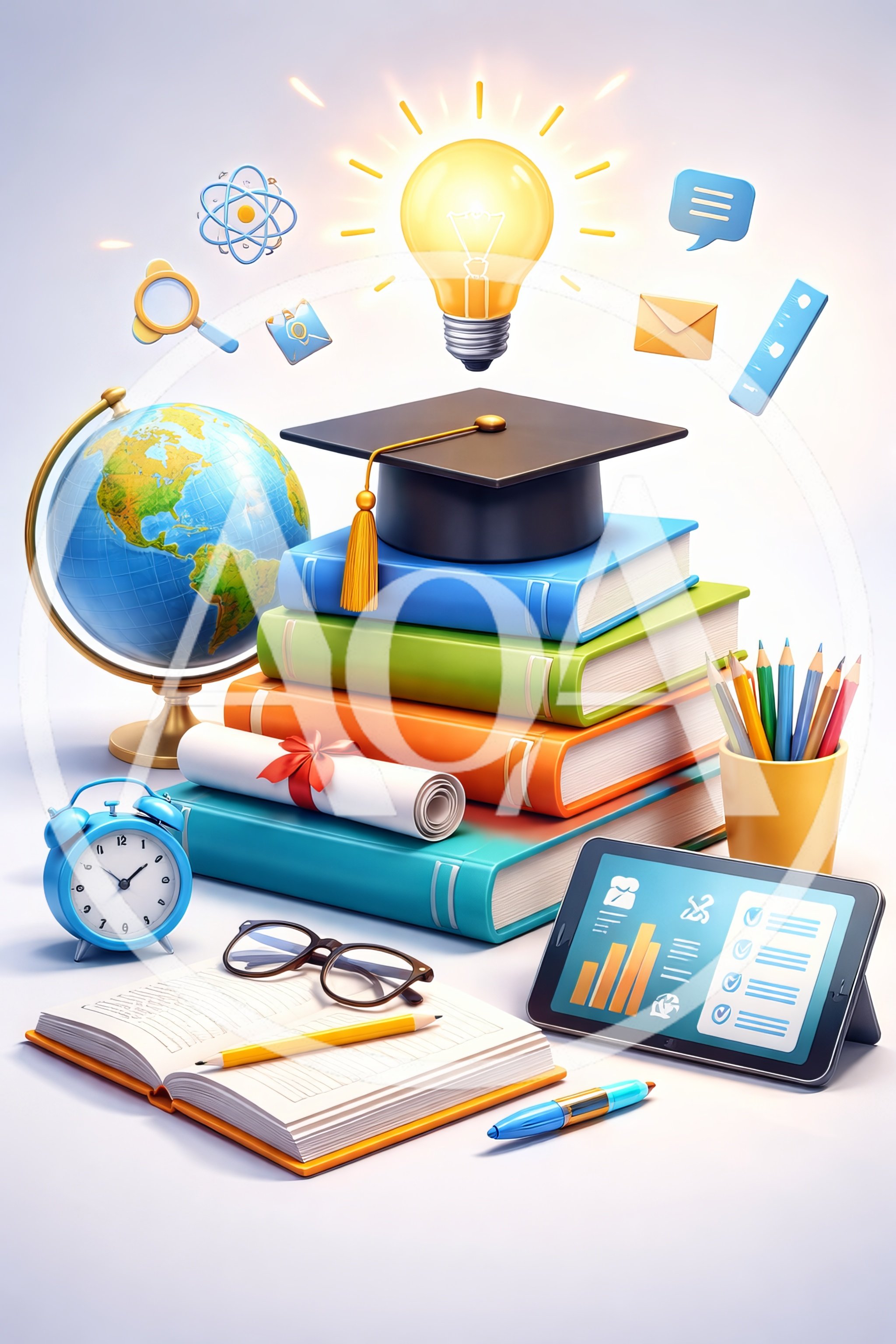 Educational Concept With Books Globe And Digital Tablet