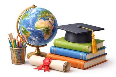 Academic Graduation Symbols With Globe And Books