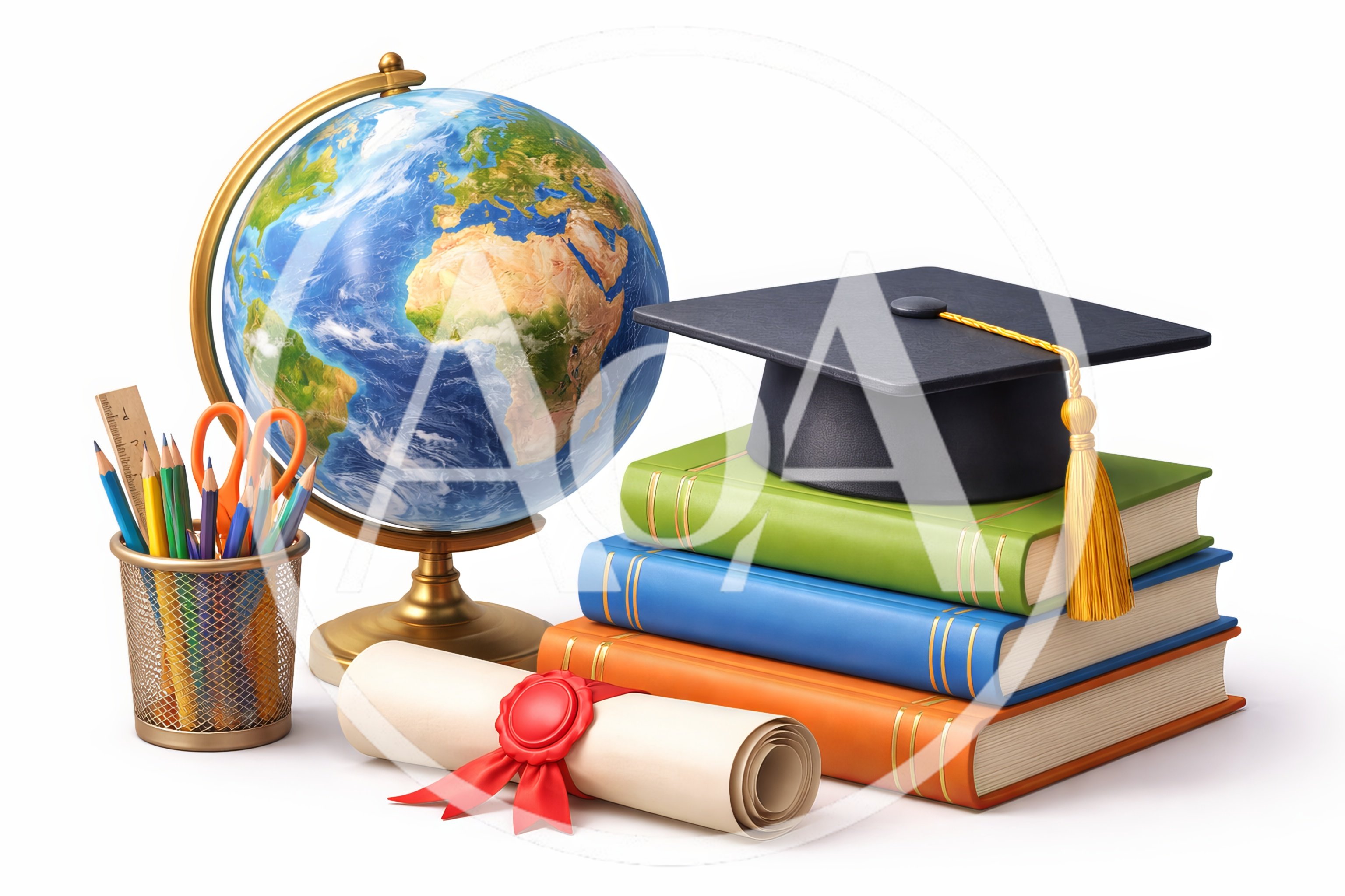 Academic Graduation Symbols With Globe And Books