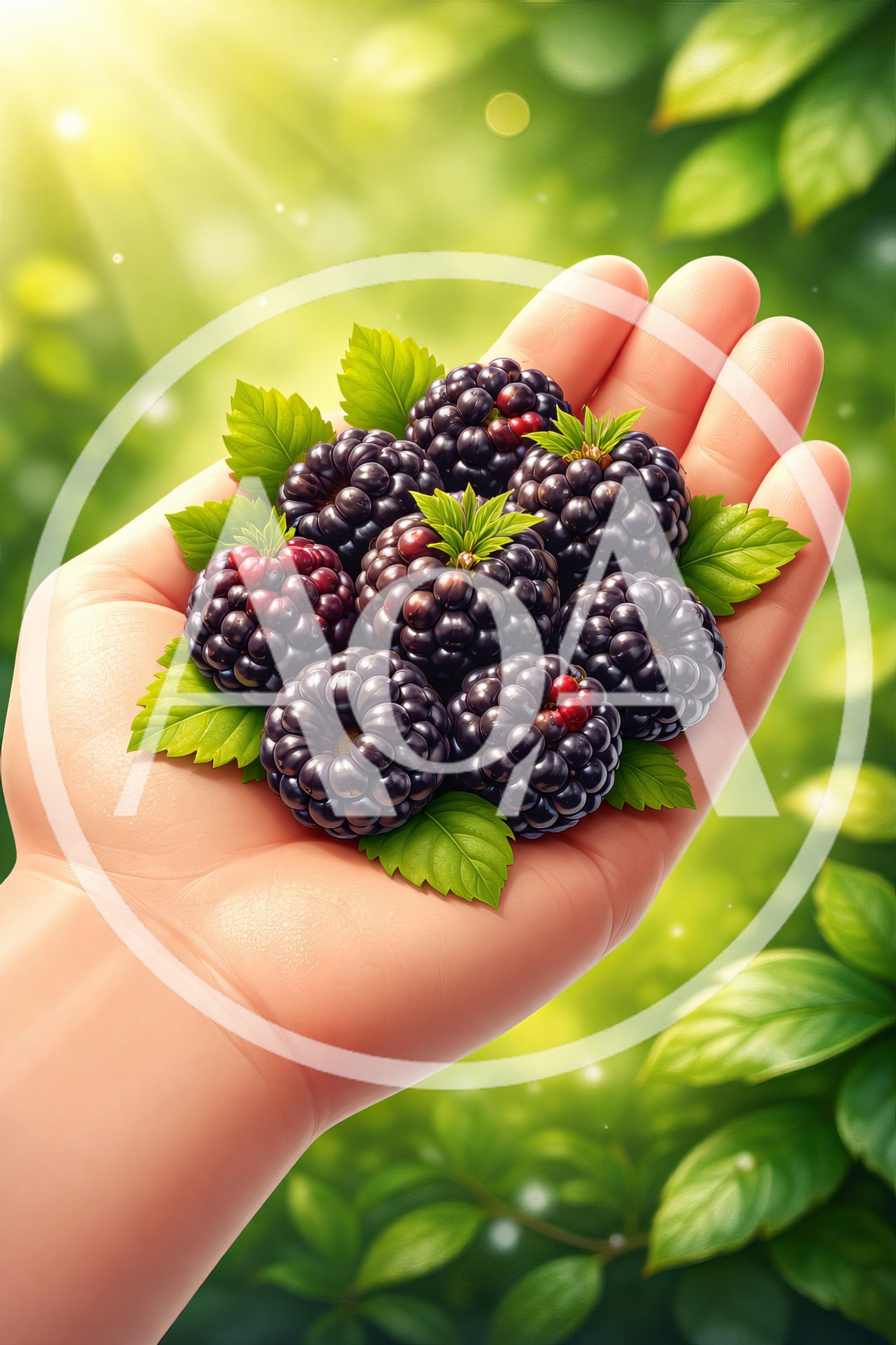Hand Holding Freshly Picked Blackberries In Sunlight