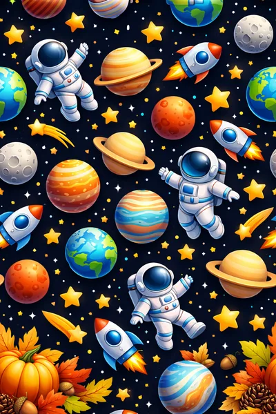 Seamless Space Pattern With Astronauts And Planets