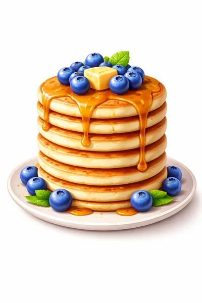 Stack Of Fluffy Pancakes With Blueberries And Syrup