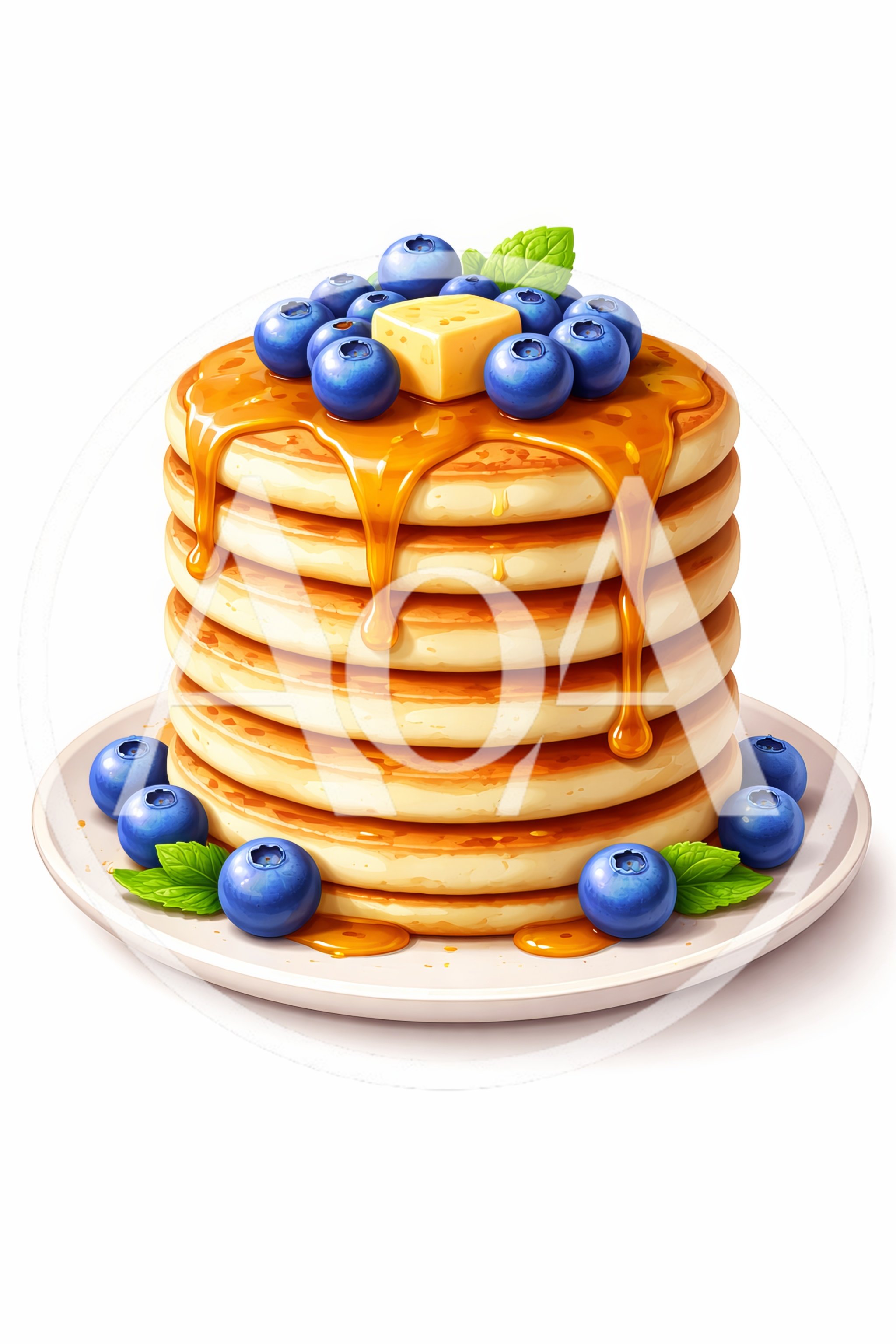 Stack Of Fluffy Pancakes With Blueberries And Syrup
