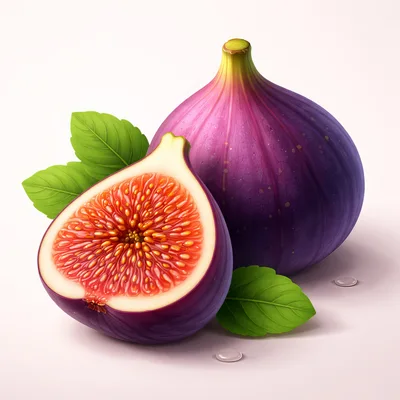 Fresh Whole And Sliced Figs With Green Leaves