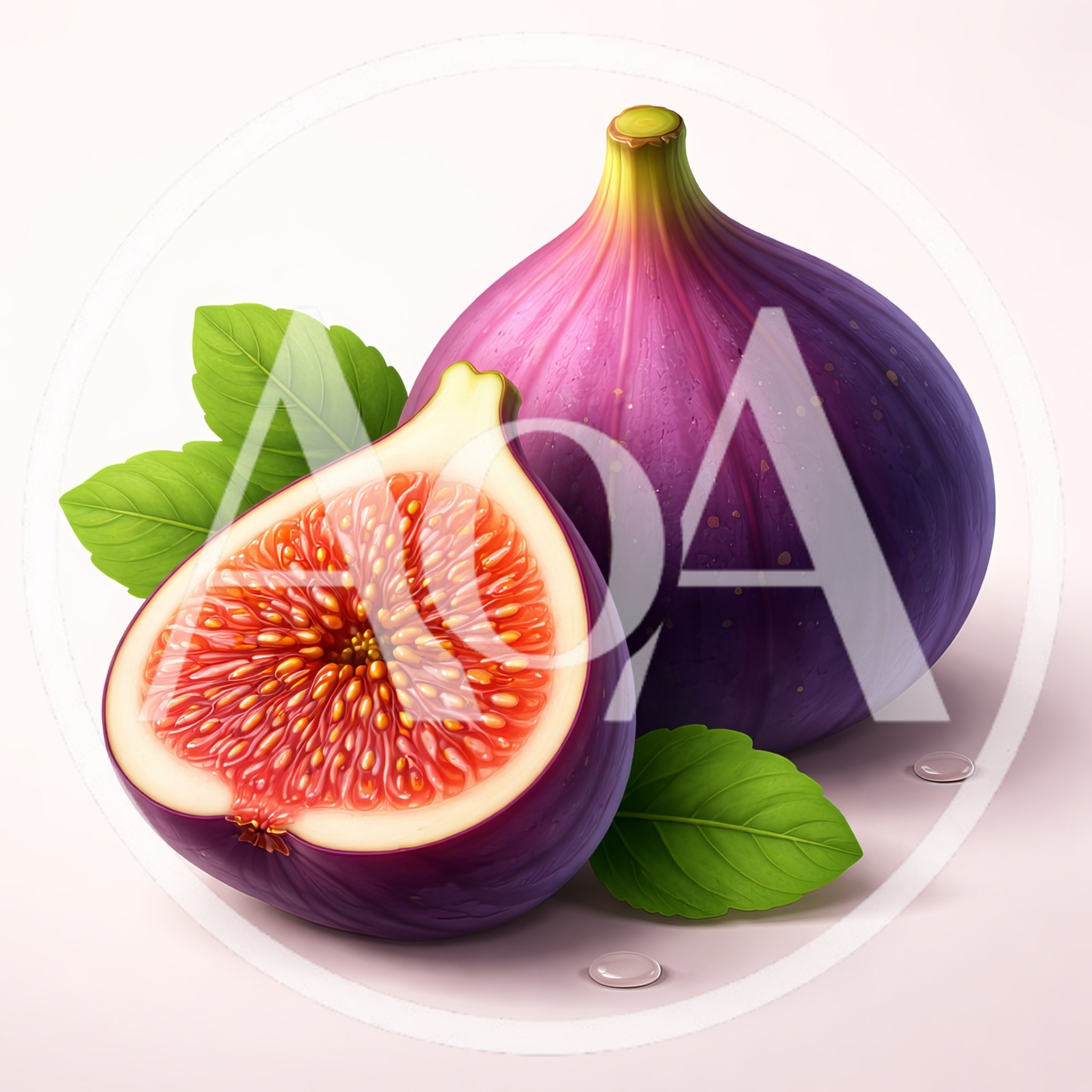 Fresh Whole And Sliced Figs With Green Leaves