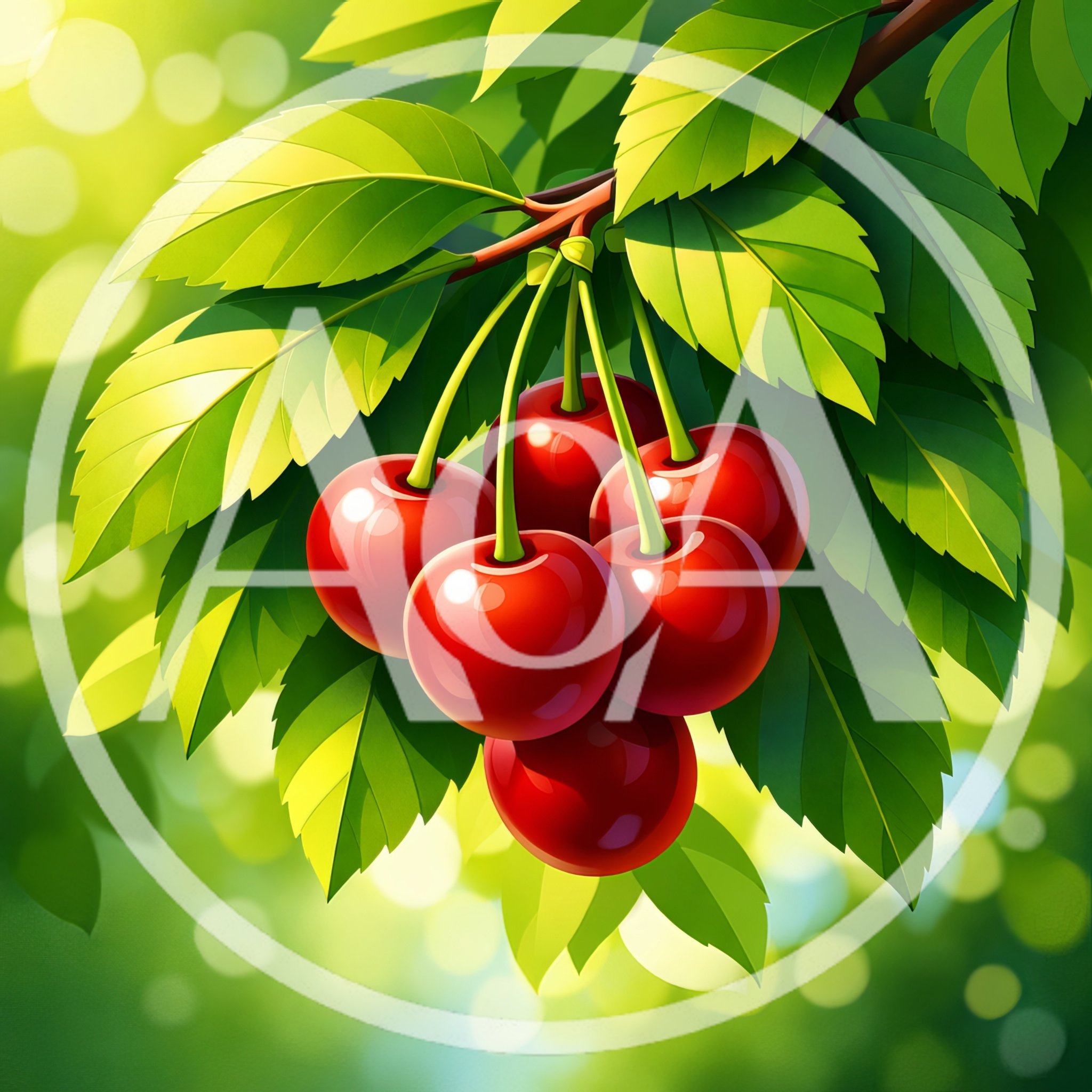 Fresh Red Cherries Hanging From A Tree Branch