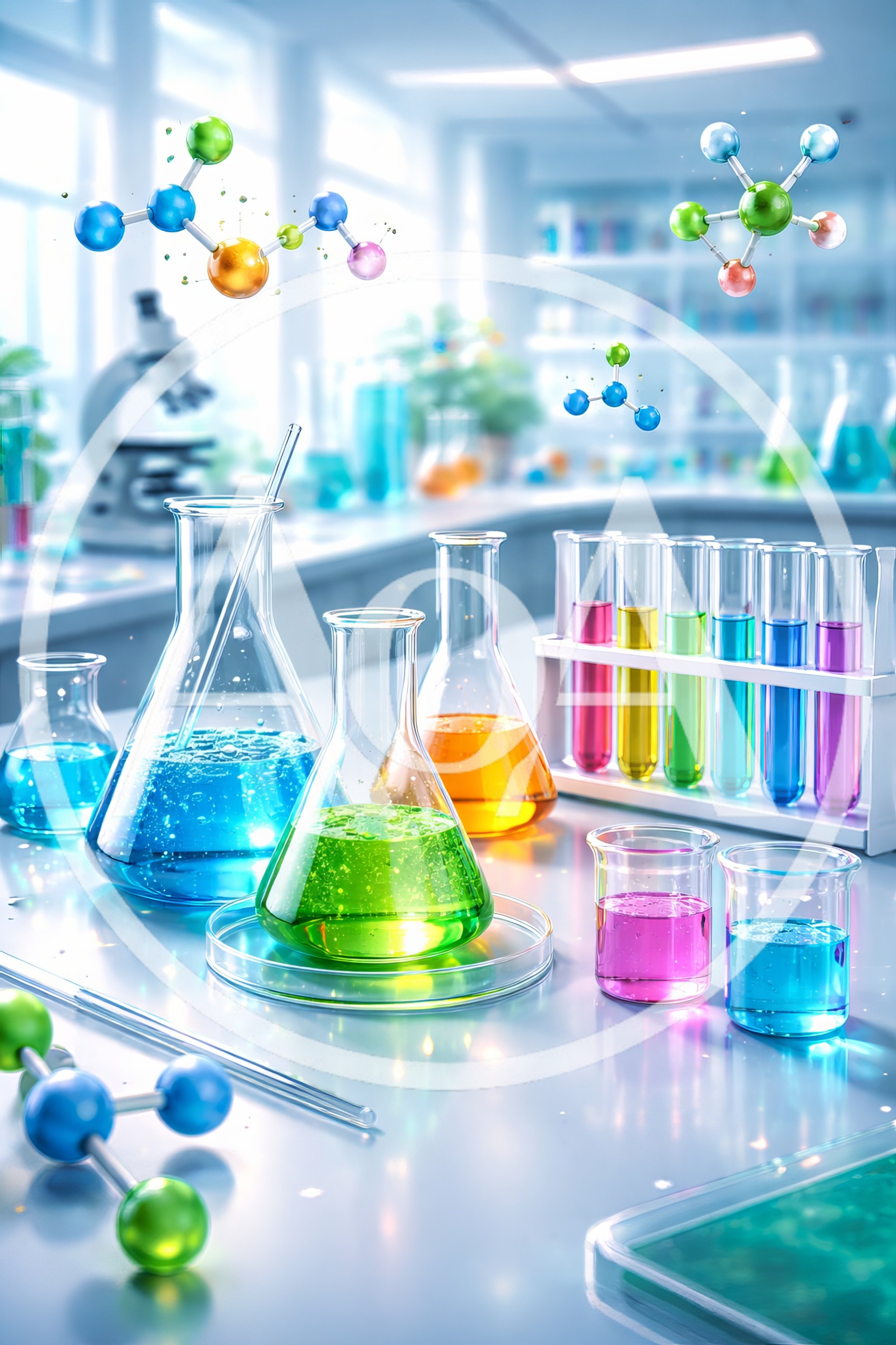 Laboratory Glassware With Colorful Chemical Solutions