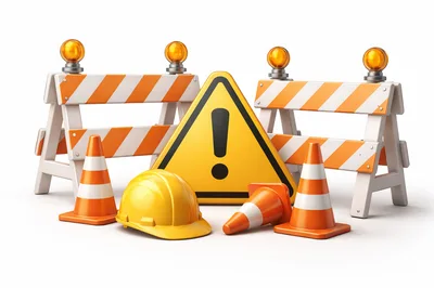 Construction Safety Equipment With Warning Sign And Cones