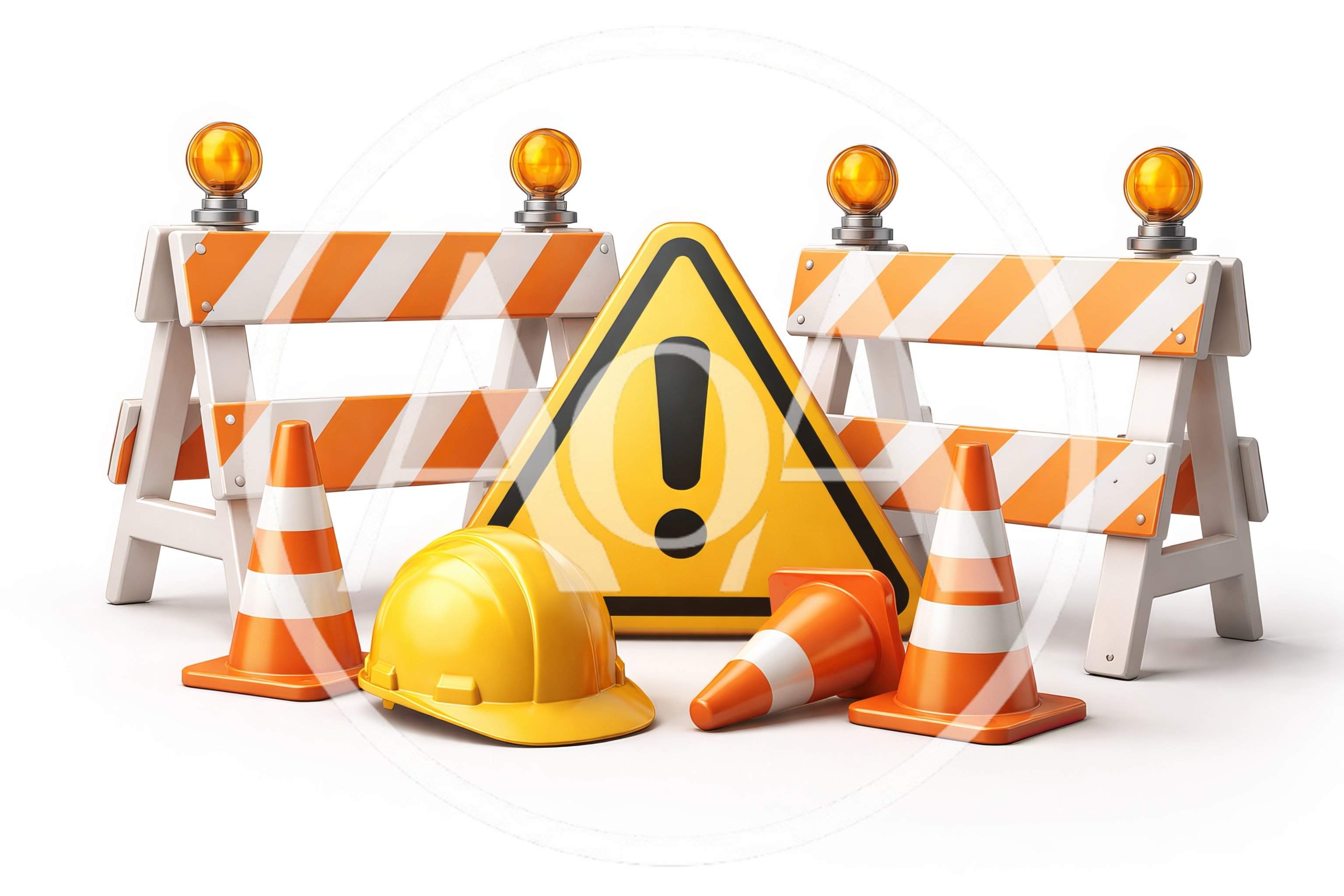 Construction Safety Equipment With Warning Sign And Cones