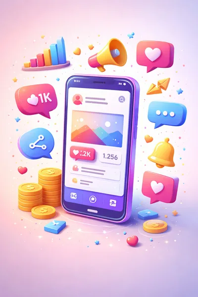 3D Social Media Marketing Concept with Smartphone