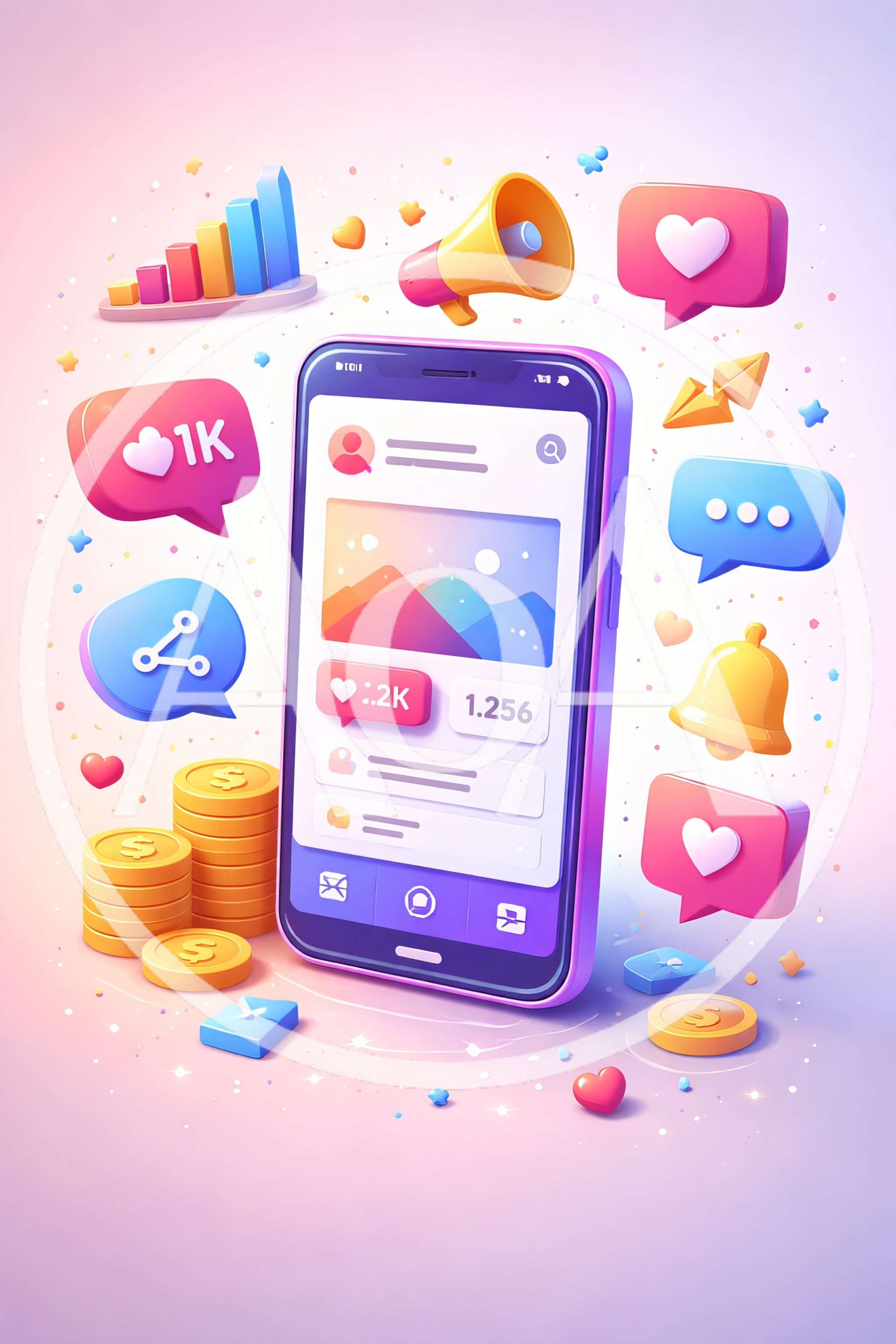 3D Social Media Marketing Concept with Smartphone