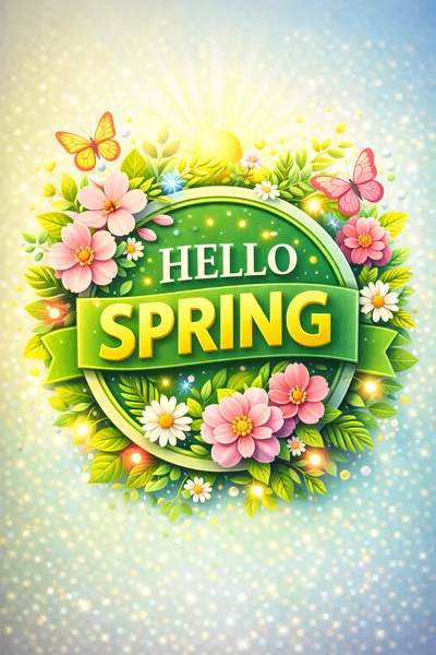 Hello Spring Floral Greeting Card Design