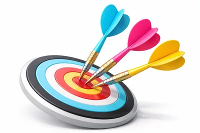 Three Colorful Darts Hitting The Bullseye Target