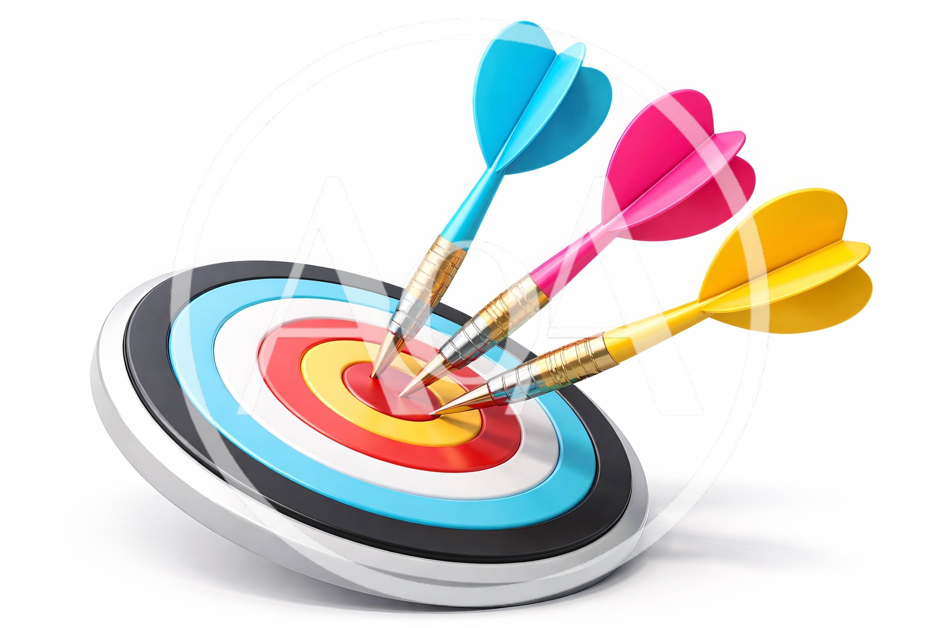 Three Colorful Darts Hitting The Bullseye Target