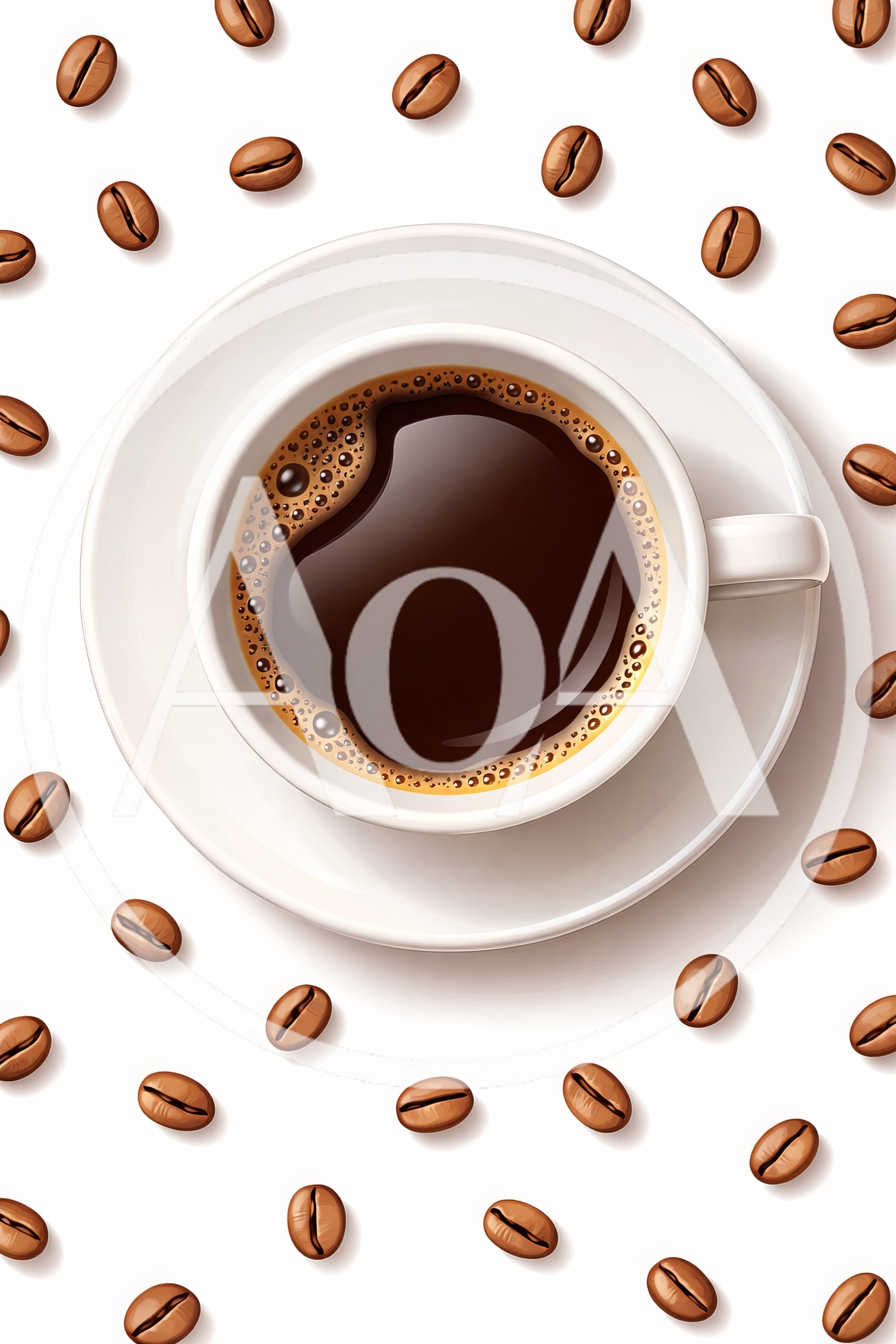 Top View Of A Cup Of Black Coffee With Coffee Beans