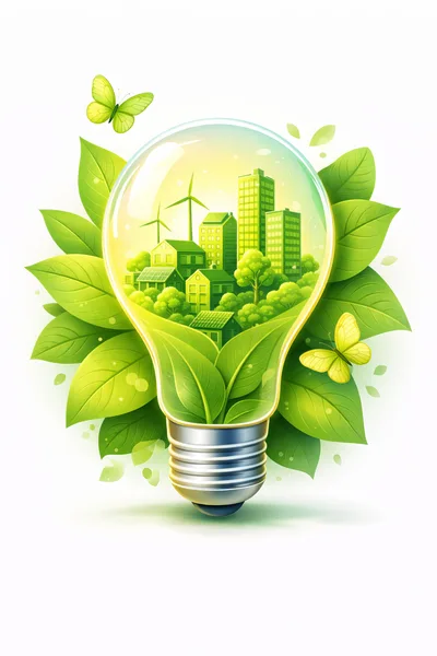 Eco Friendly Green City Inside A Light Bulb