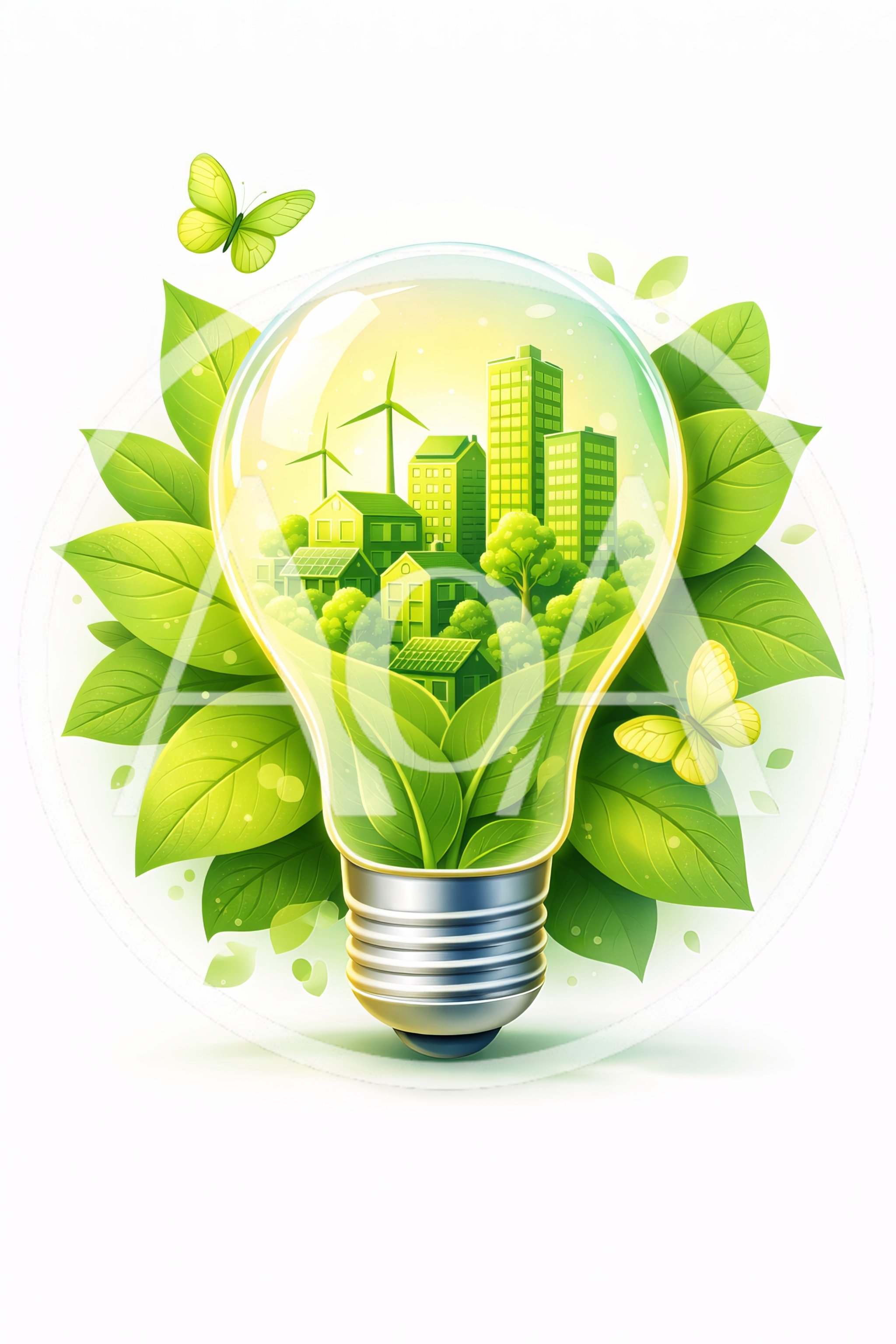 Eco Friendly Green City Inside A Light Bulb