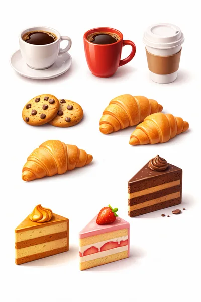 Assorted Coffee Drinks and Bakery Pastries Collection