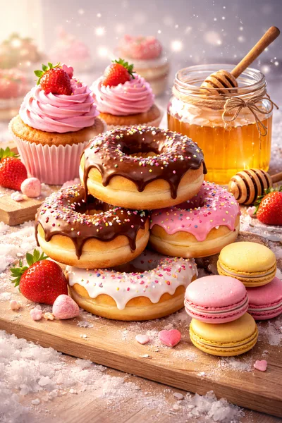 Assorted Sweet Treats With Donuts And Cupcakes