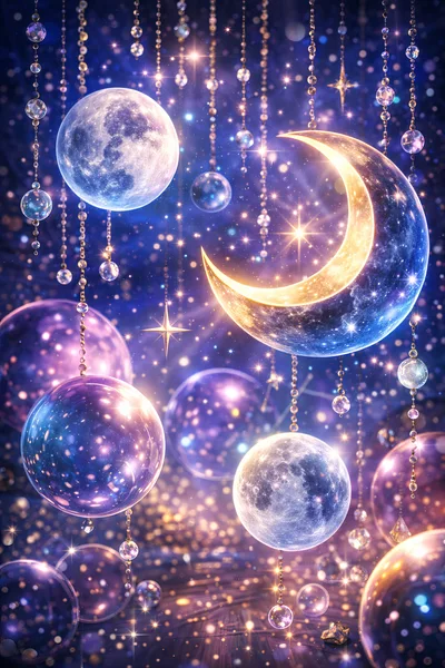 Celestial Moon Orbs With Hanging Crystal Decorations