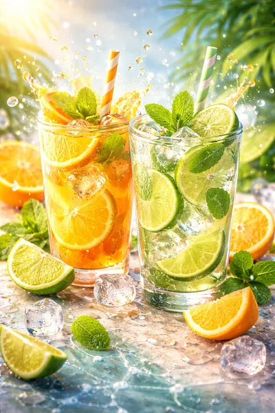 Refreshing Citrus Cocktails With Mint And Ice Splashes