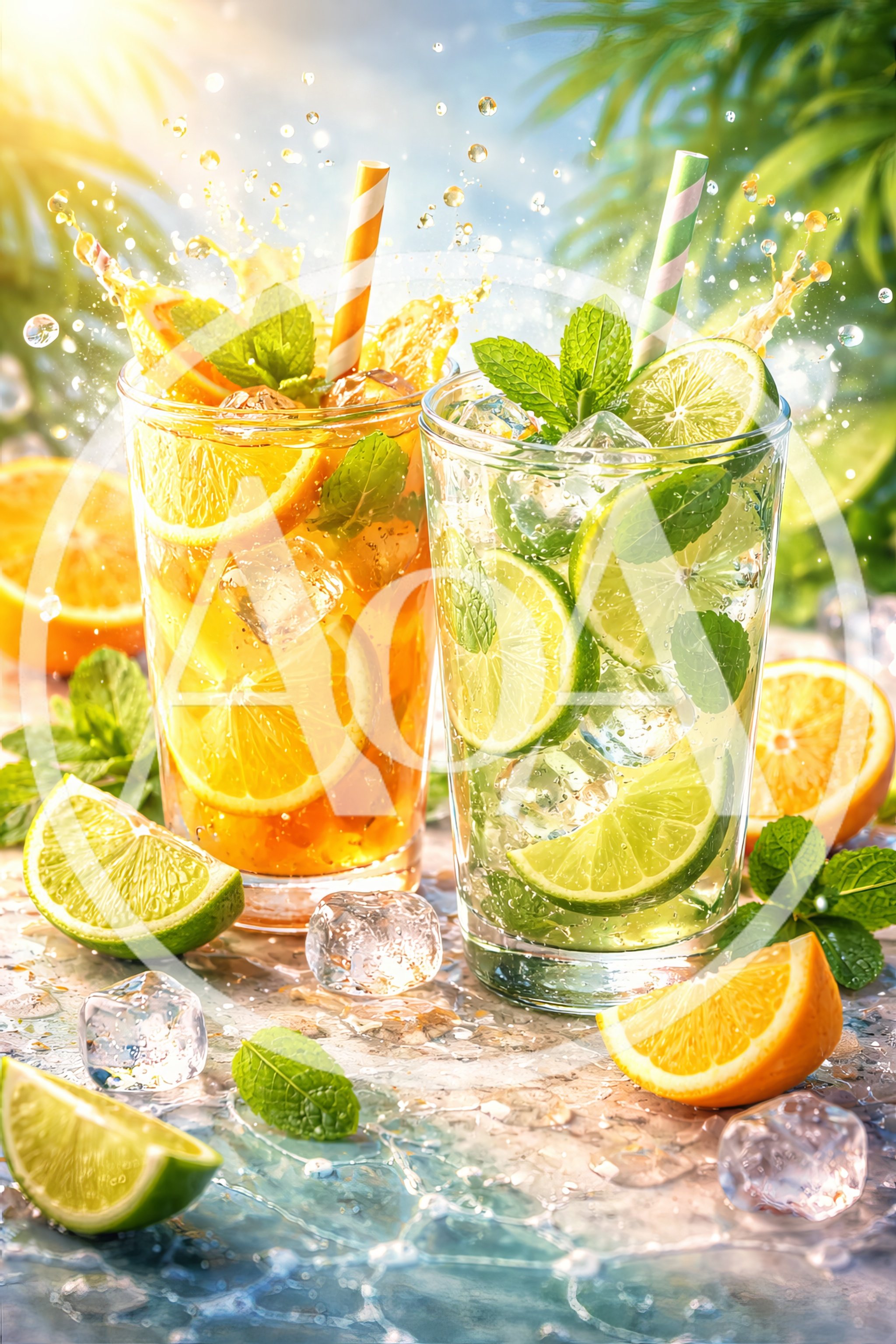 Refreshing Citrus Cocktails With Mint And Ice Splashes