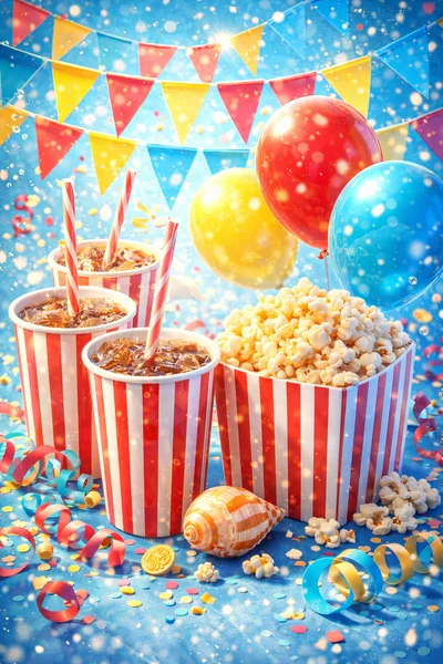 Celebratory Popcorn and Soda Party Setup