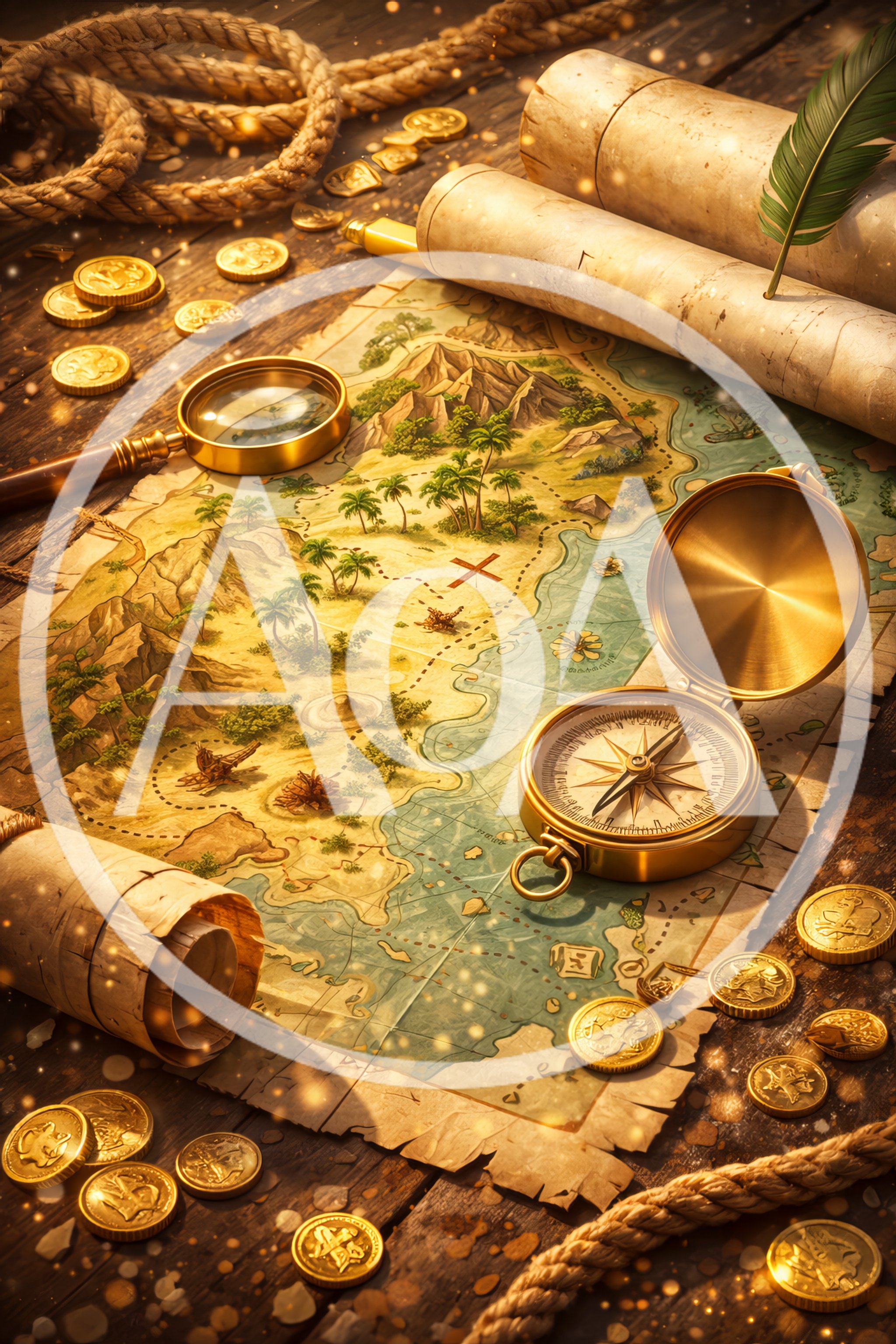 Treasure Map With Compass And Gold Coins