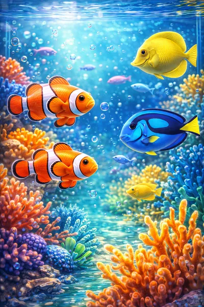 Vibrant Tropical Fish Swimming Among Colorful Coral Reefs