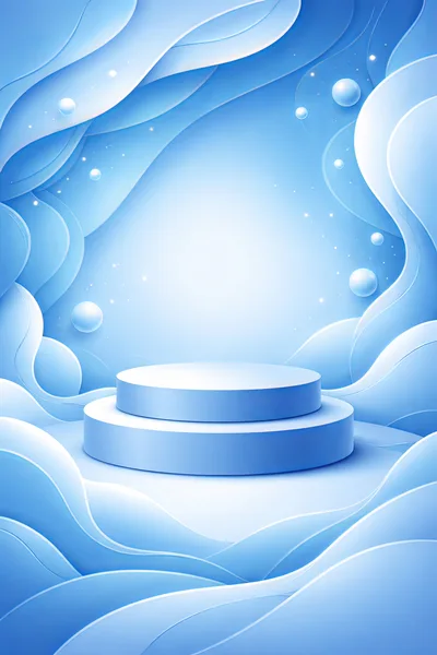 Blue Abstract Product Display Podium With Floating Spheres