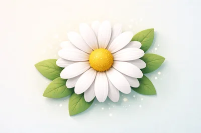 Single White Daisy Flower With Green Leaves