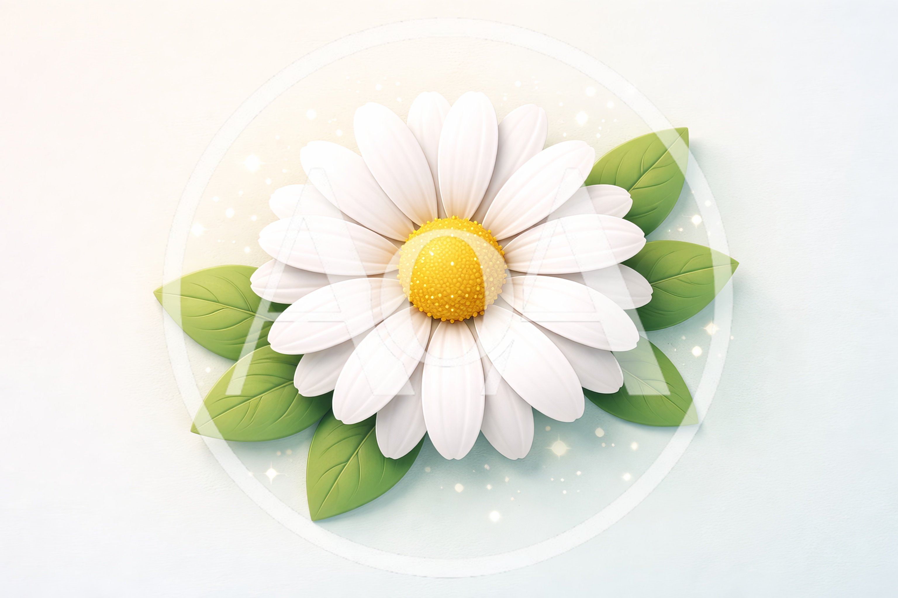Single White Daisy Flower With Green Leaves