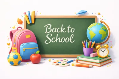 Back To School Educational Supplies And Chalkboard