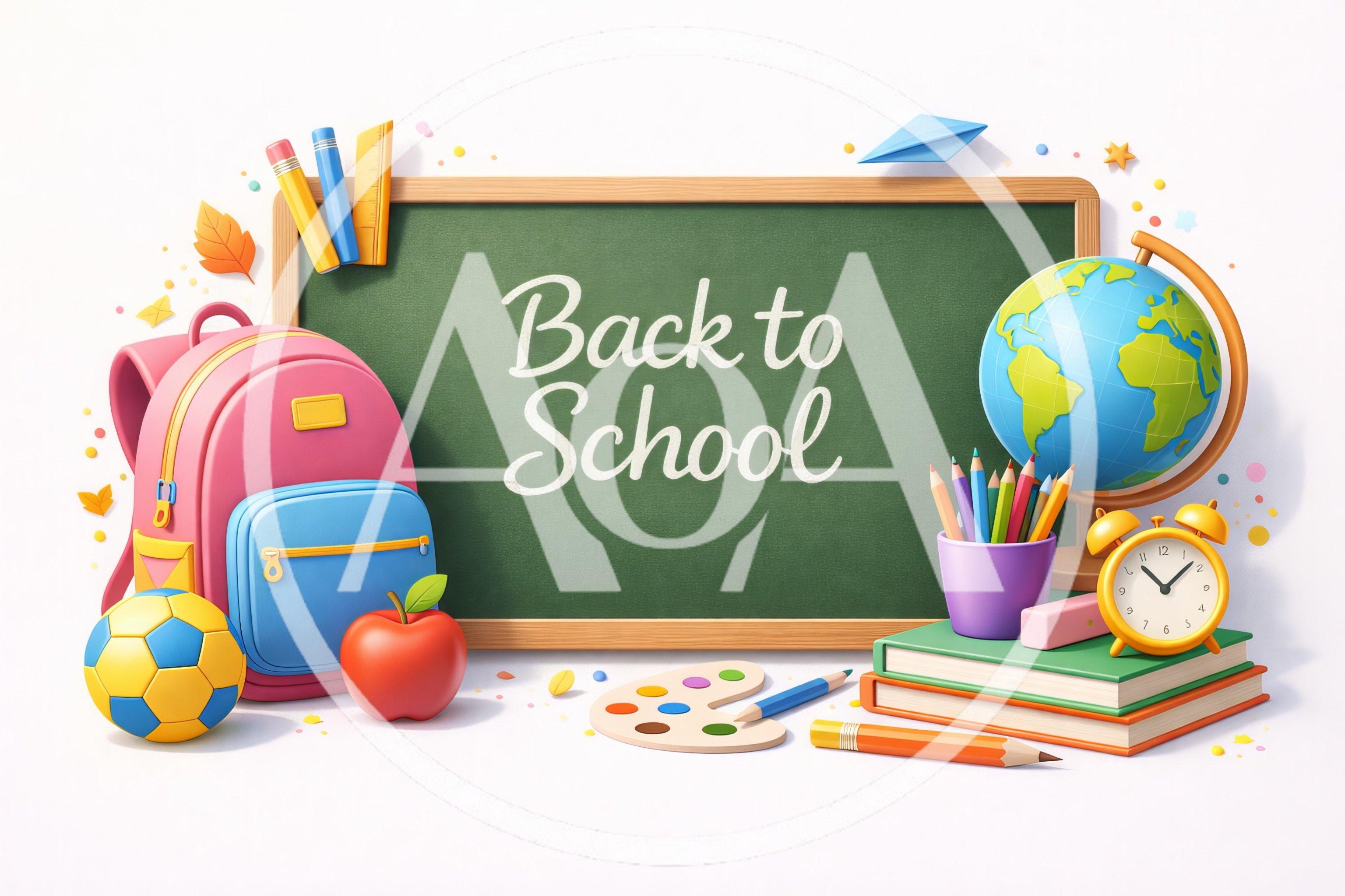 Back To School Educational Supplies And Chalkboard