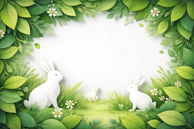 Paper Cutout Style Easter Bunnies in Greenery