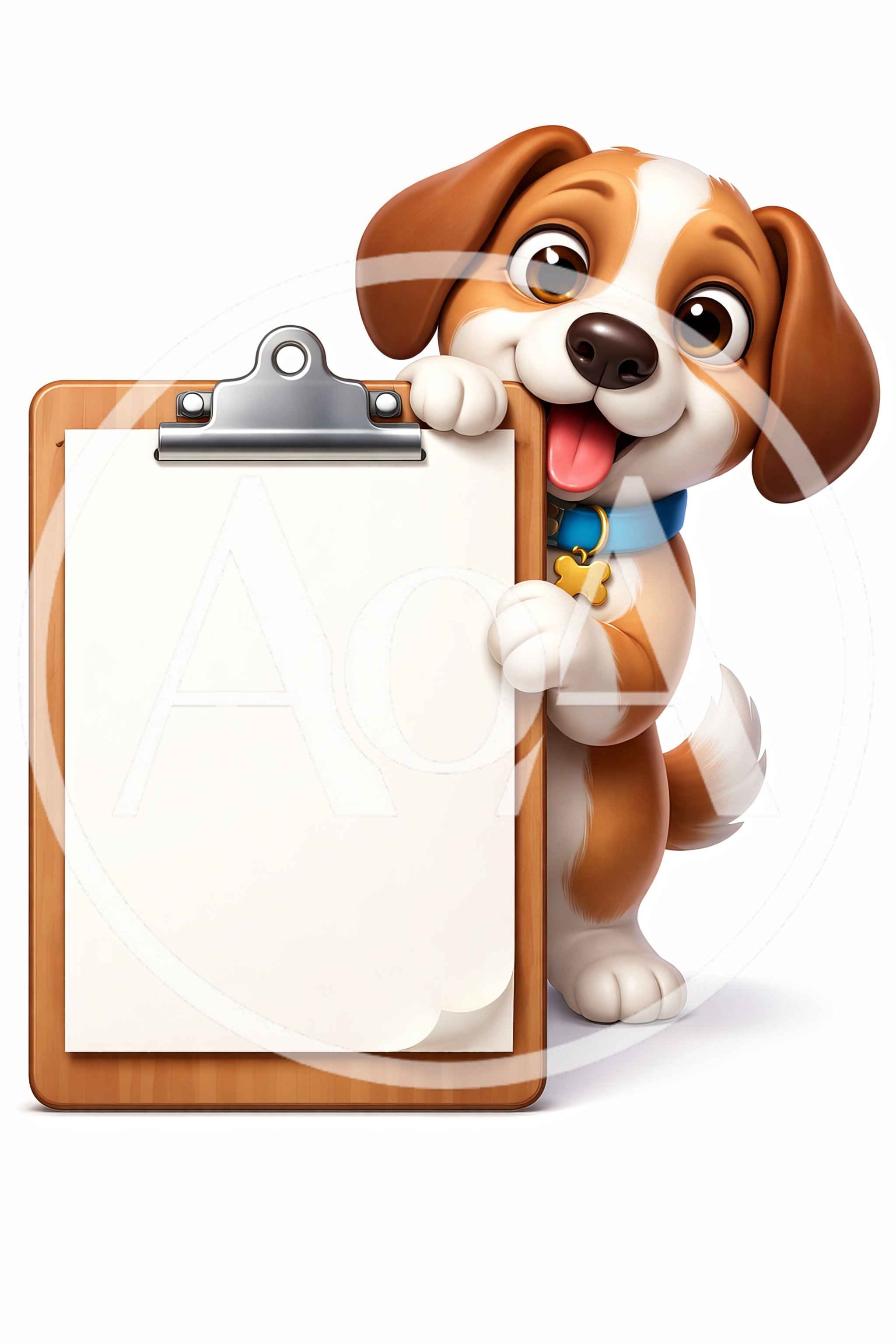 Cute Cartoon Puppy Holding A Blank Clipboard