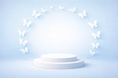 White Product Display Podium With Butterfly Decorations