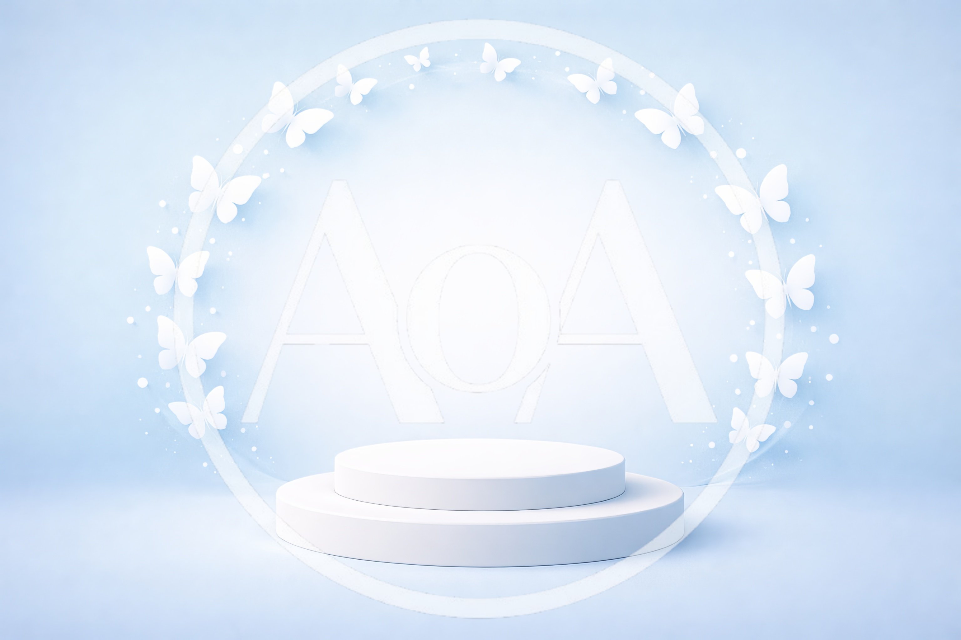 White Product Display Podium With Butterfly Decorations