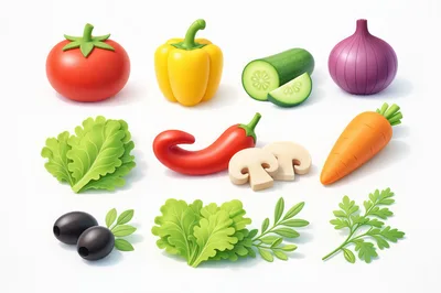 Set of 3D Rendered Fresh Vegetables and Herbs