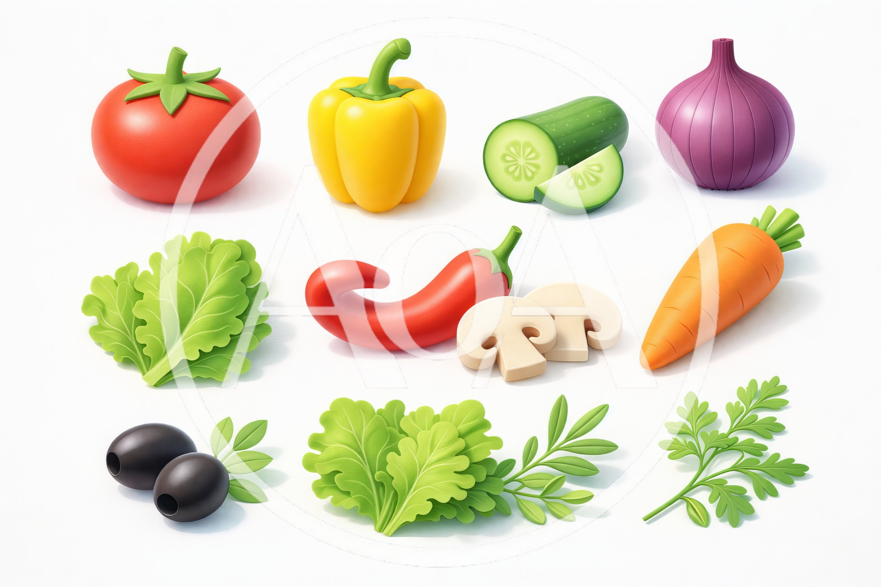 Set of 3D Rendered Fresh Vegetables and Herbs