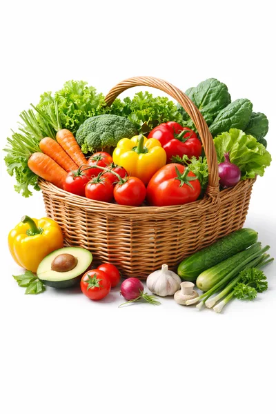 Fresh Organic Vegetables In A Woven Basket