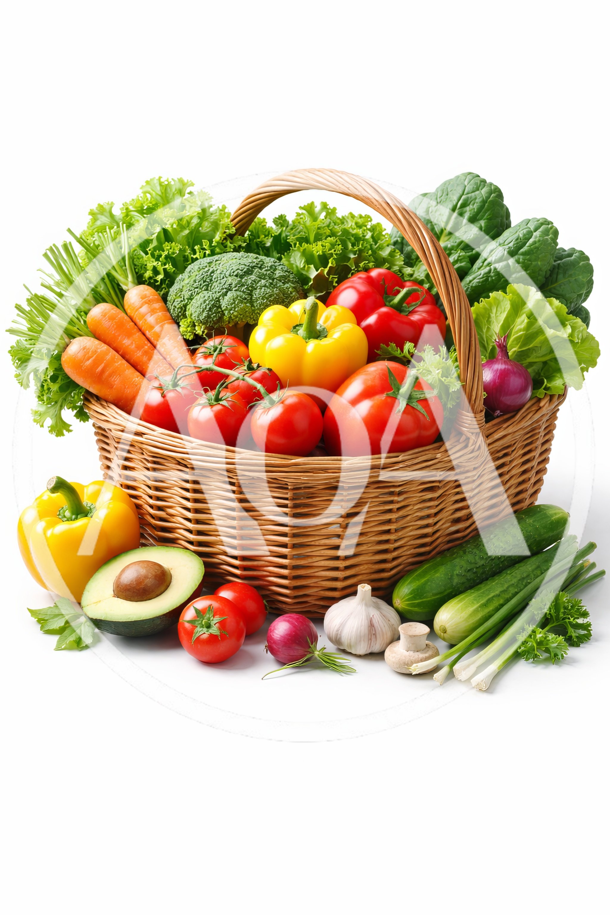 Fresh Organic Vegetables In A Woven Basket