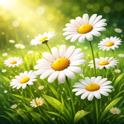 White Daisy Flowers Blooming in a Sunny Meadow