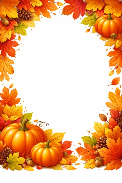 Autumnal Pumpkin and Maple Leaf Border Frame