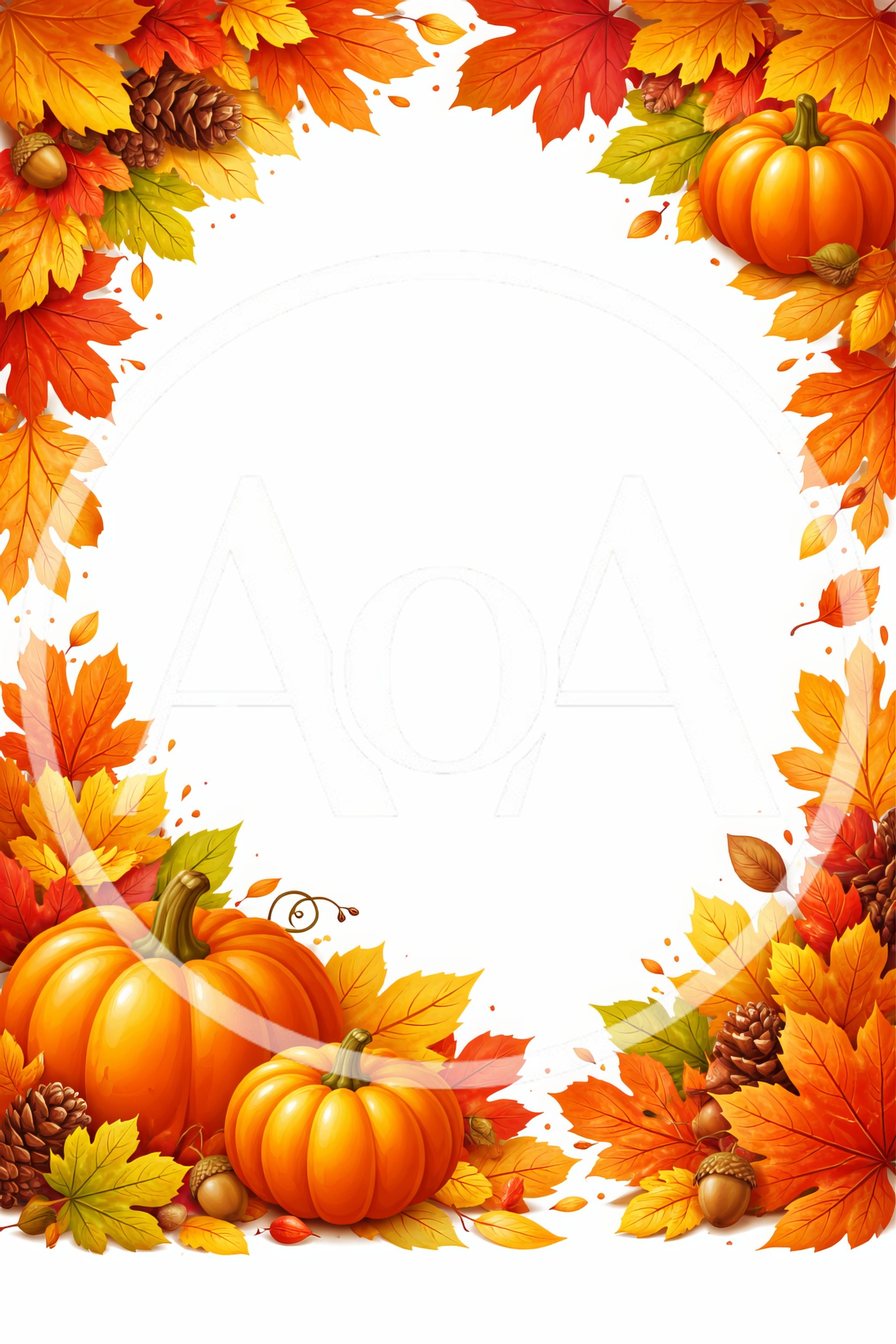 Autumnal Pumpkin and Maple Leaf Border Frame