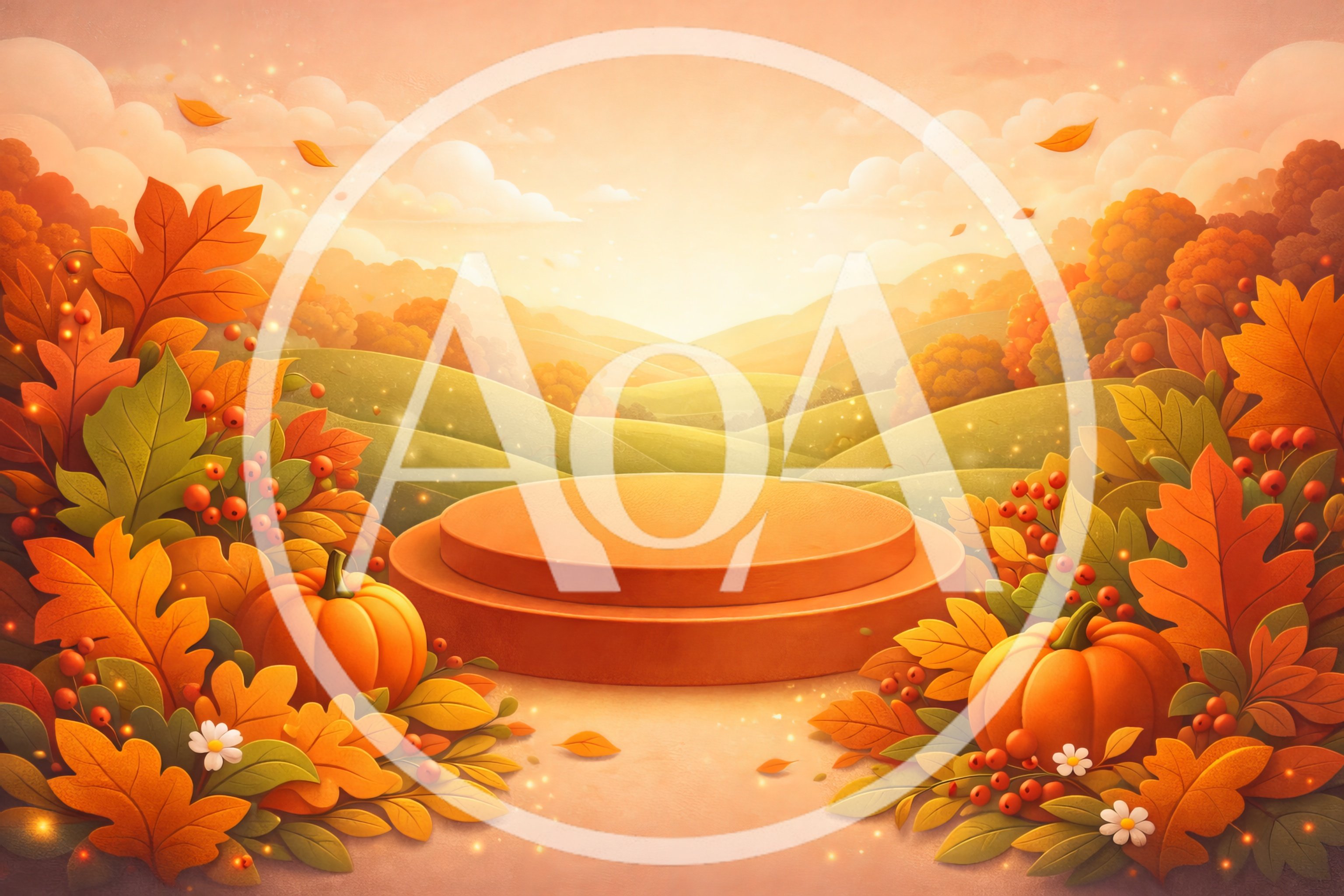 Autumn Product Display Podium With Pumpkins And Foliage