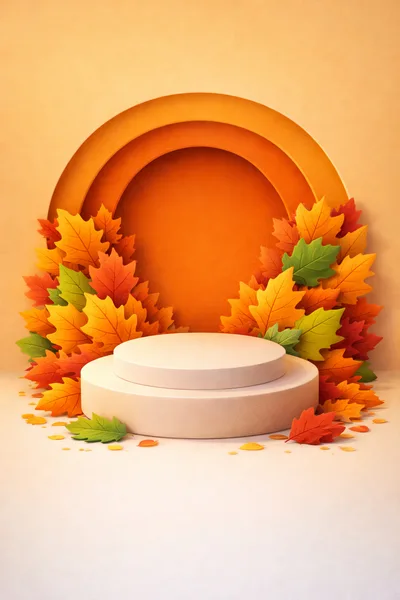 Autumn Product Display Podium With Fall Leaves